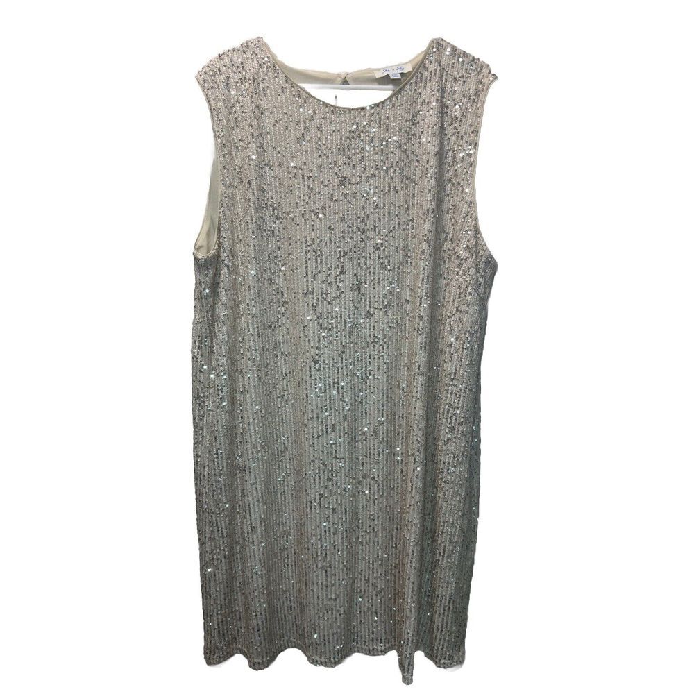 She + Sky Women's Sequins Sleeveless Sheath Dress Ivory Beige 2XL Never Worn #27